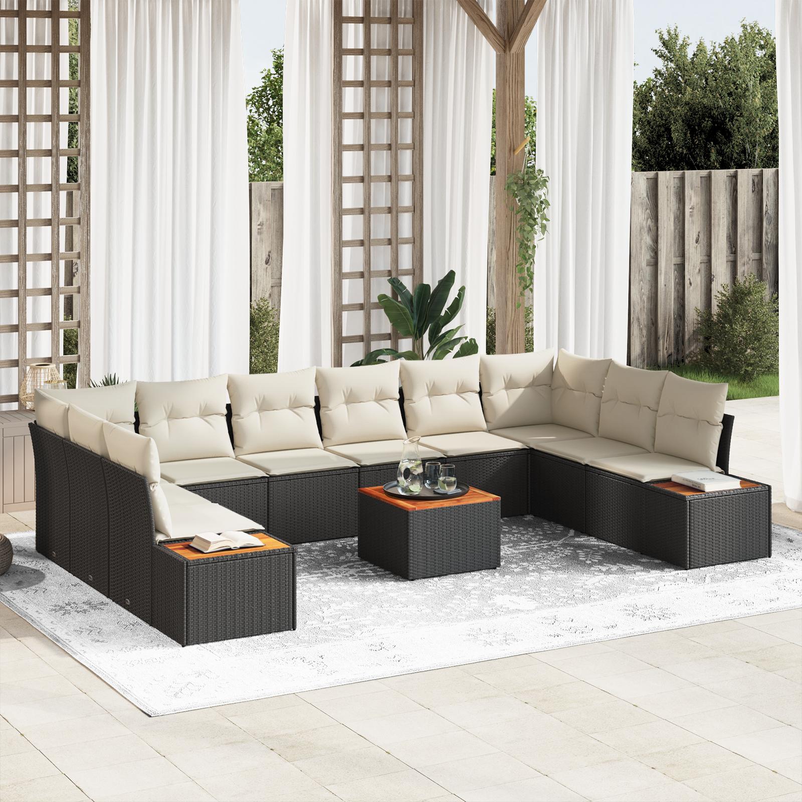 Havesofa Sæt 11 stk Sort og cremefarvet 344 x 209 x 85 cm
