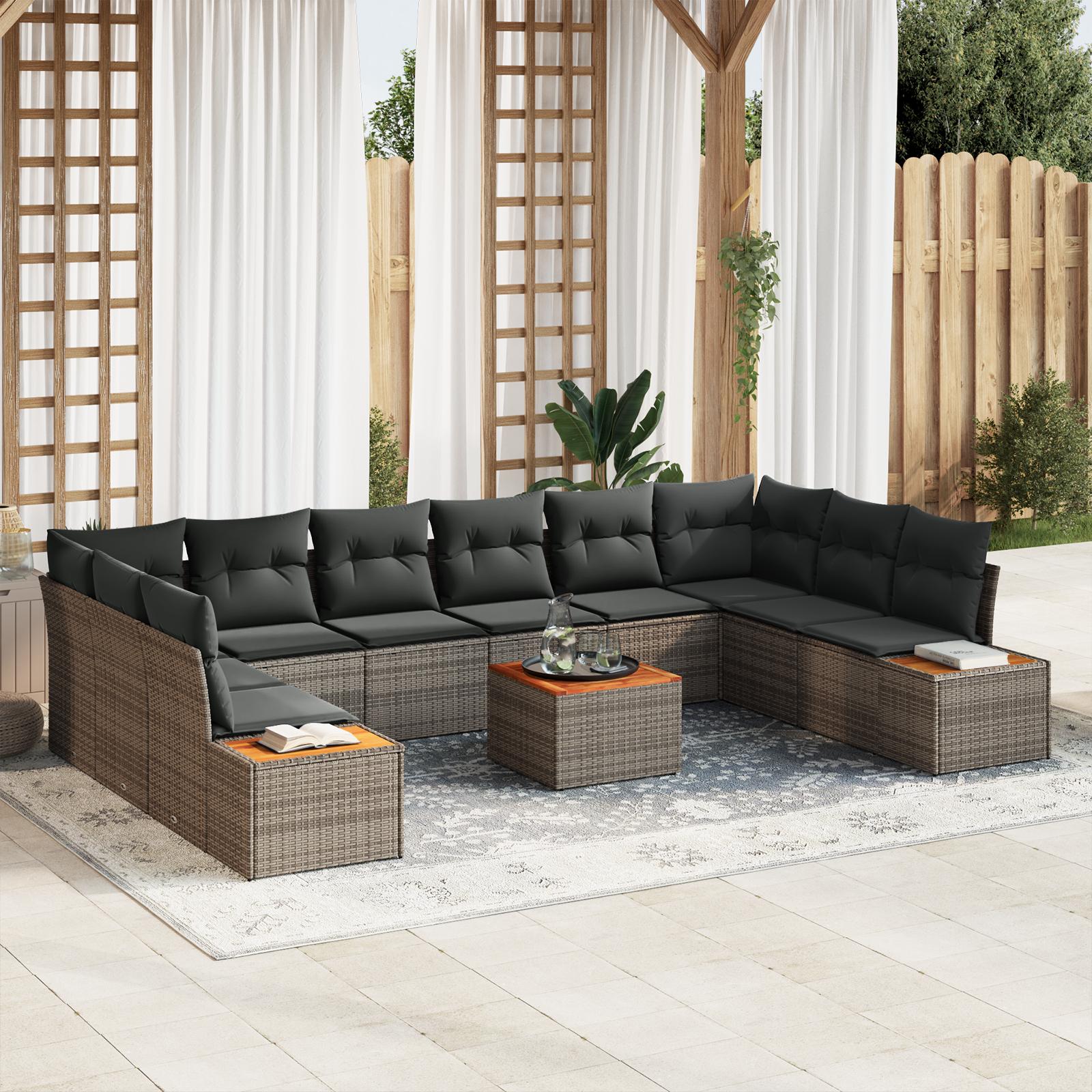 Havesofa Sæt med pude 11 stk Grå 344 x 209 x 85 cm Poly rattan