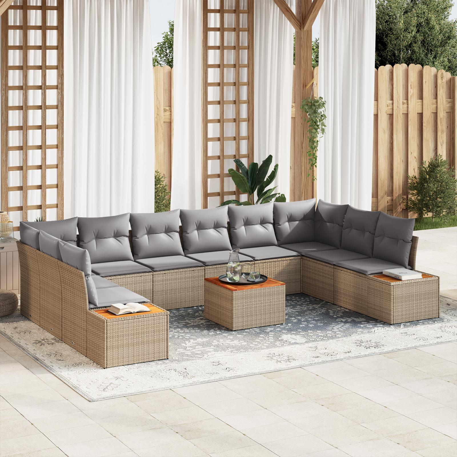 Havesofa Sæt med pude 11 stk beige og lysegrå 344 x 209 x 85 cm