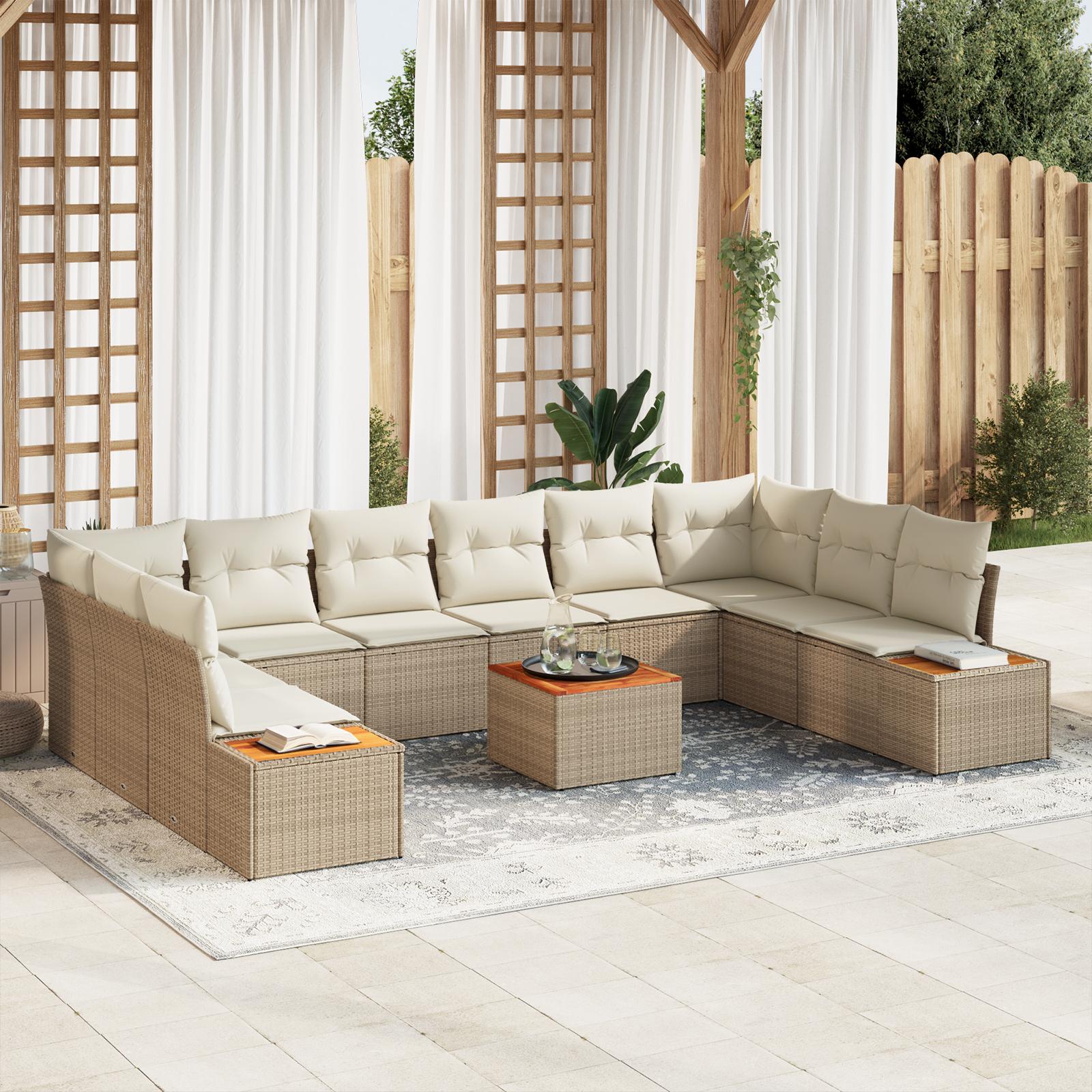 Havesofa Sæt 11 stk beige og cremefarvet 344 x 209 x 85 cm