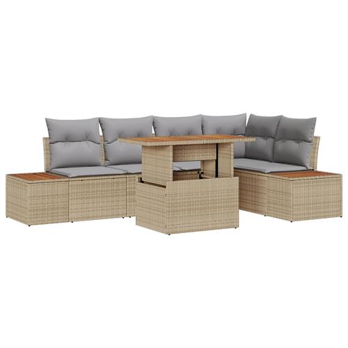 6 Delers Have Sofasæt med Puder Beige Poly Rattan