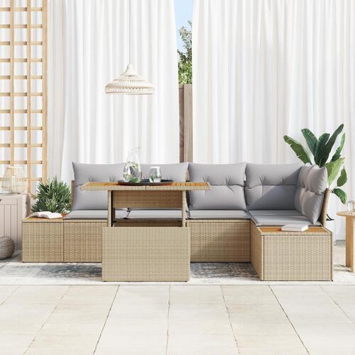6 Delers Have Sofasæt med Puder Beige Poly Rattan
