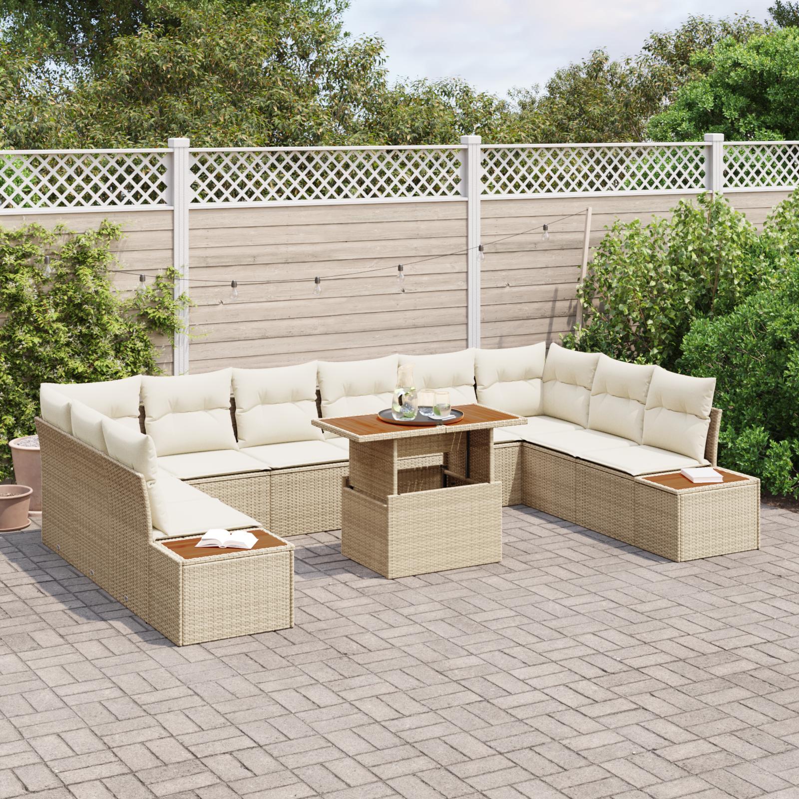 Havesofa sæt med opbevaring - 11 dele i beige poly rattan