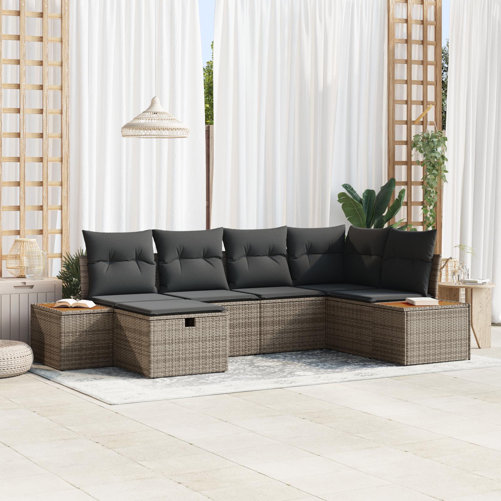 Havesofa Sæt med pude 6 stk Grå Poly rattan
