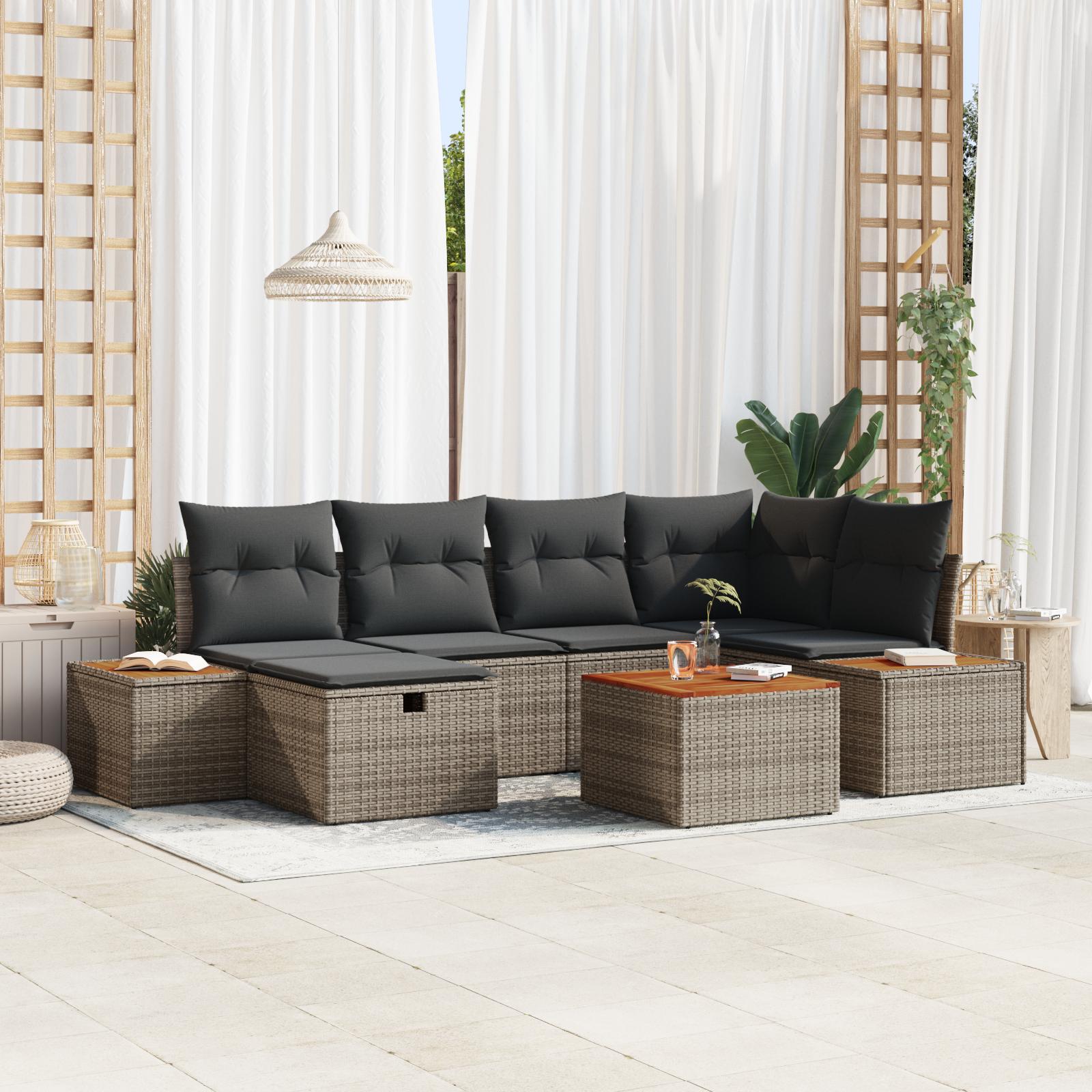 Havesofa Sæt med pude 7 stk Grå 55 x 62 x 69 cm Poly rattan