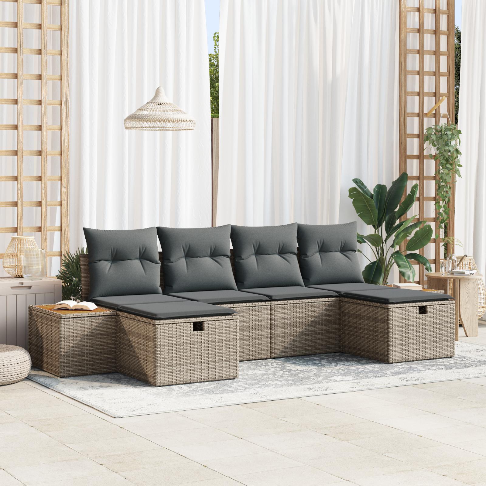 Havesofa Sæt med pude 6 stk Grå 55 x 62 x 69 cm Poly rattan