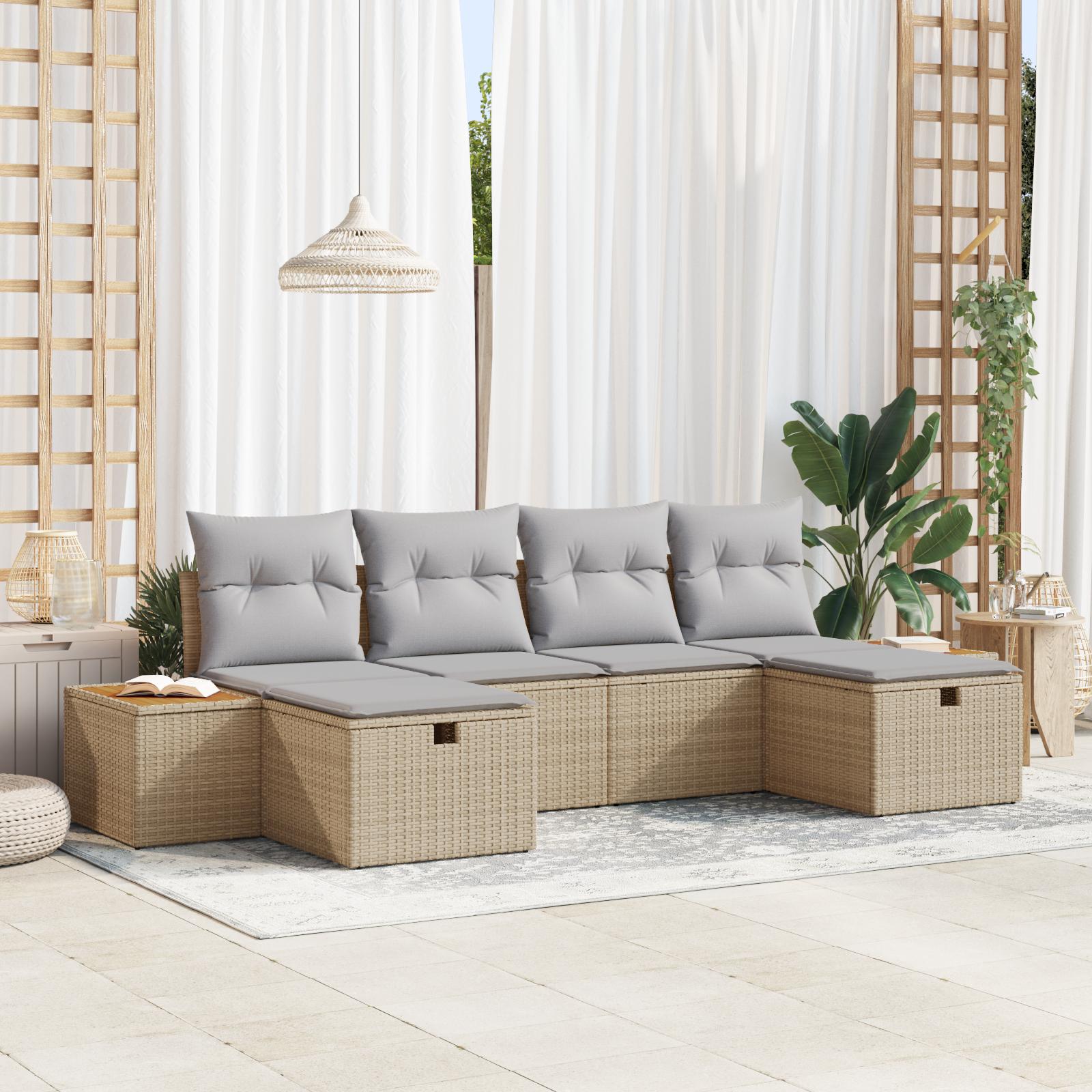 Havesofa Sæt med pude 6 stk Beige 55 x 62 x 69 cm Poly rattan