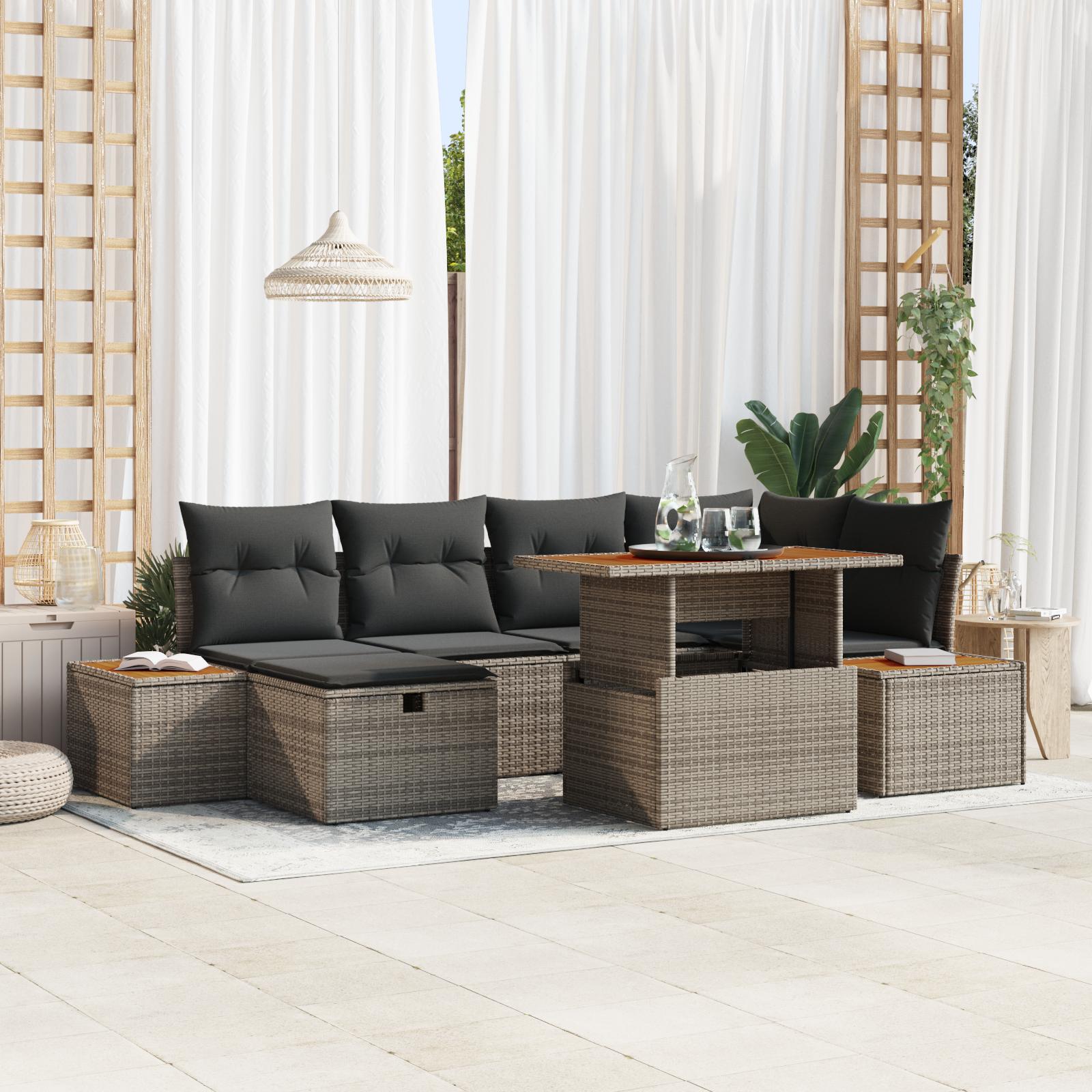 Havesofa sæt 7 dele i grå polyrattan - modulært lounge sæt til terrasse og have