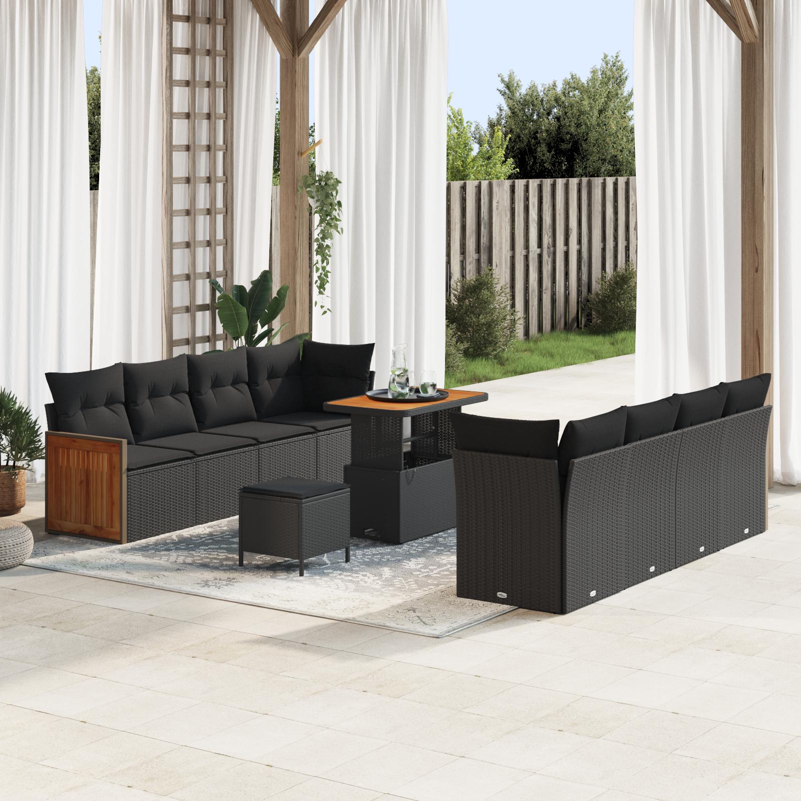 Havesofa Sæt med pude 11 stk Sort 90 x 55 x 71 cm