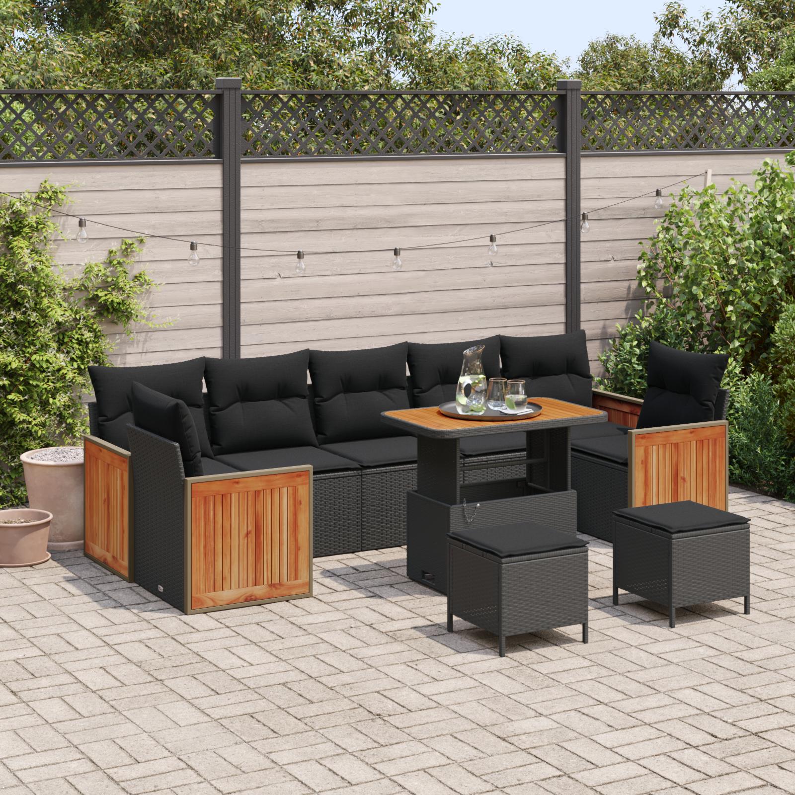 Havesofa Sæt med pude 10 stk Sort 90 x 55 x 71 cm
