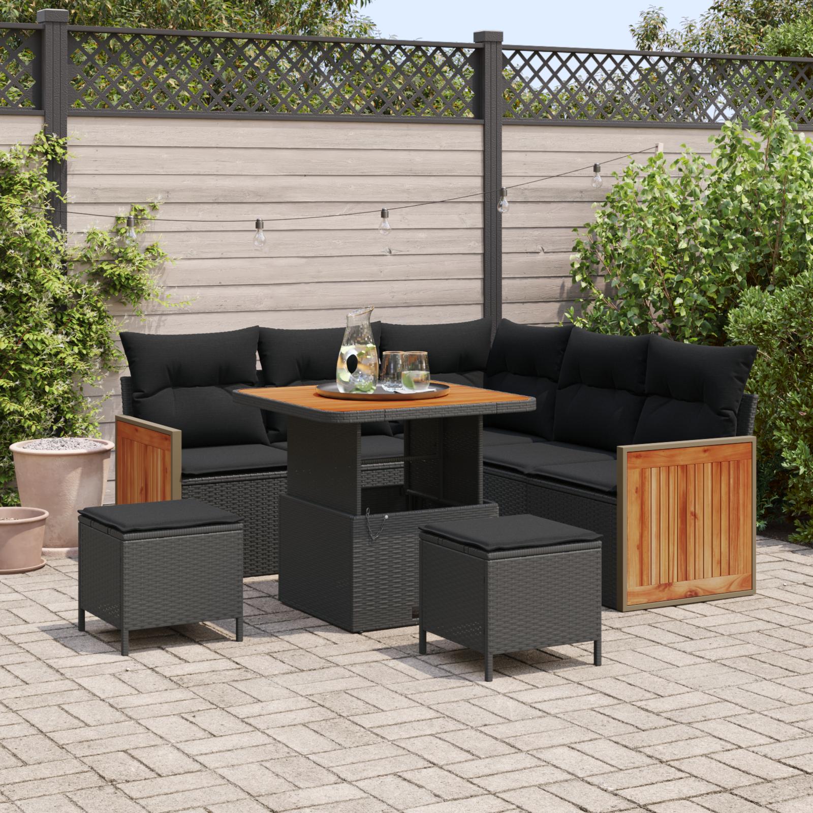 Havesofa Sæt med pude 8 stk Sort 80 x 80 x 71 cm