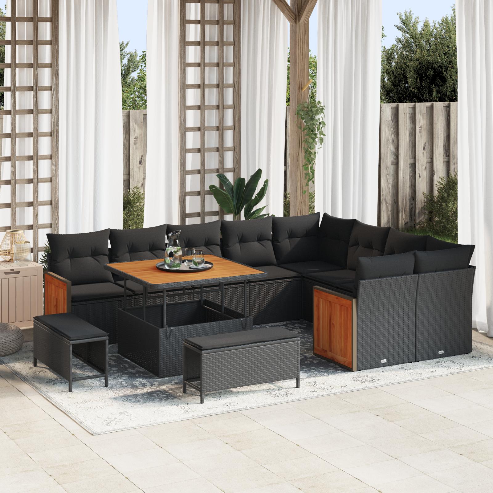 Havesofa Sæt med pude 12 stk Sort 100 x 100 x 71 cm