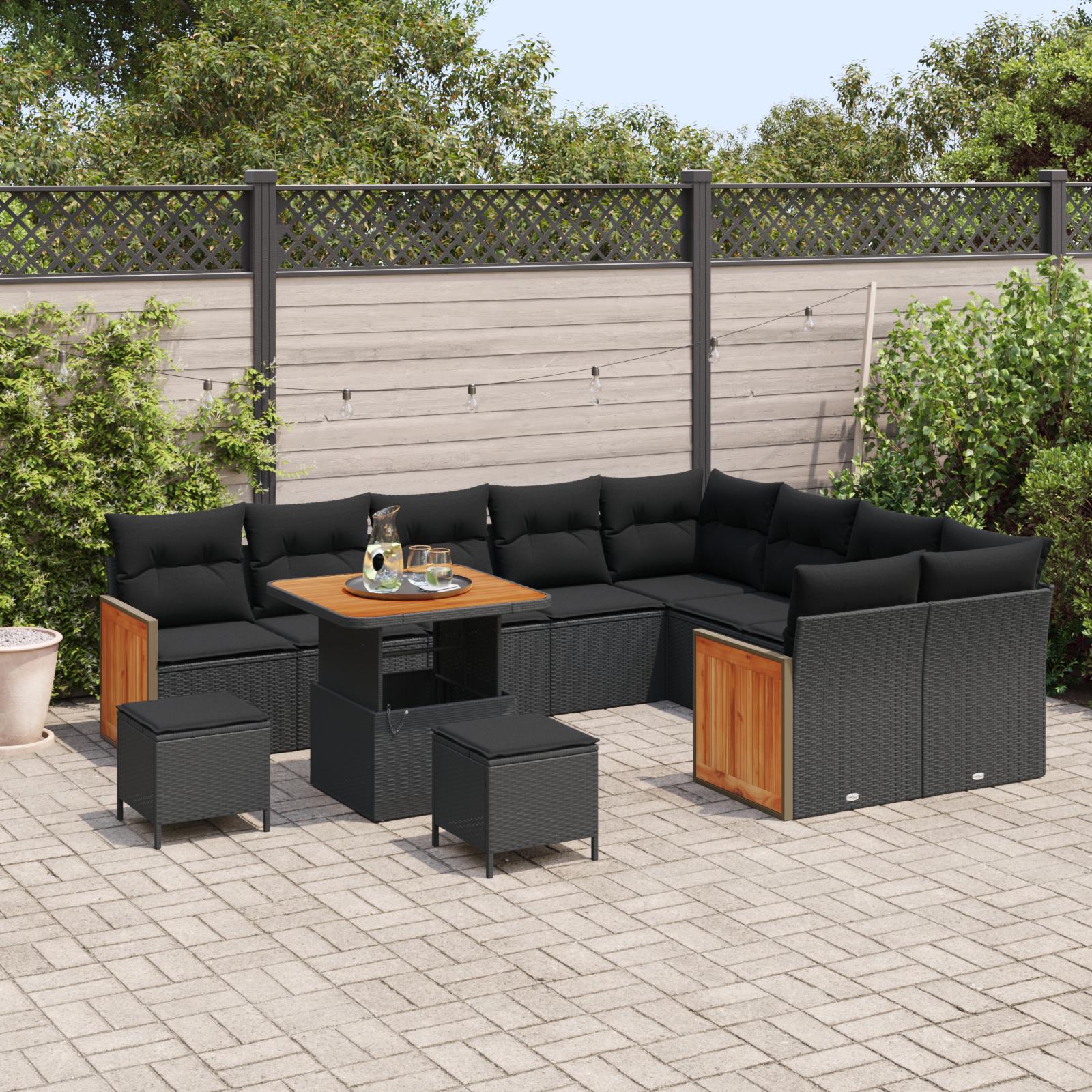 Havesofa Sæt med pude 12 stk Sort 80 x 80 x 71 cm