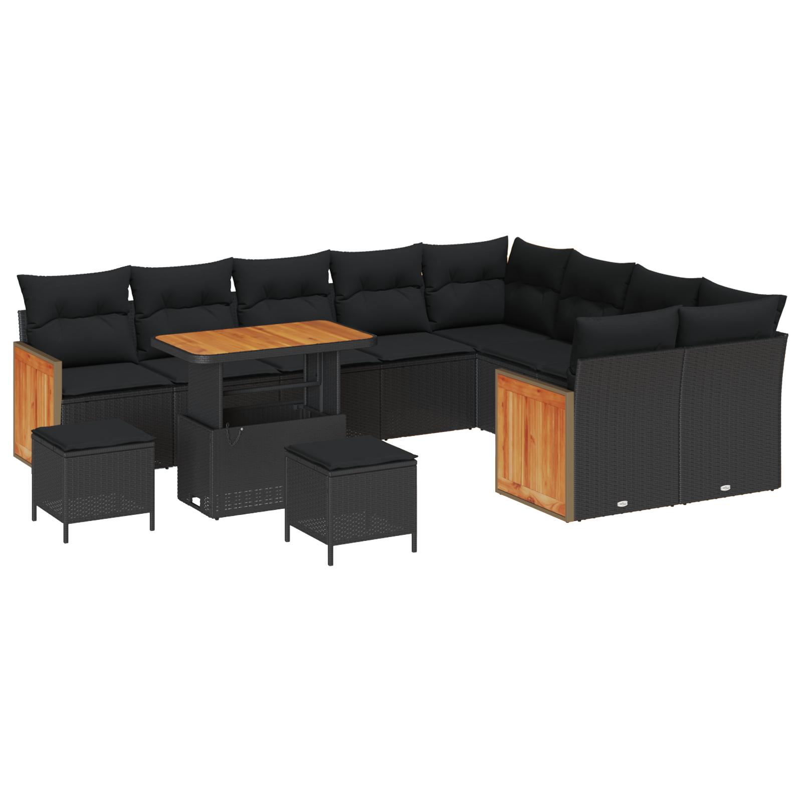 Havesofa Sæt med pude 12 stk Sort 90 x 55 x 71 cm
