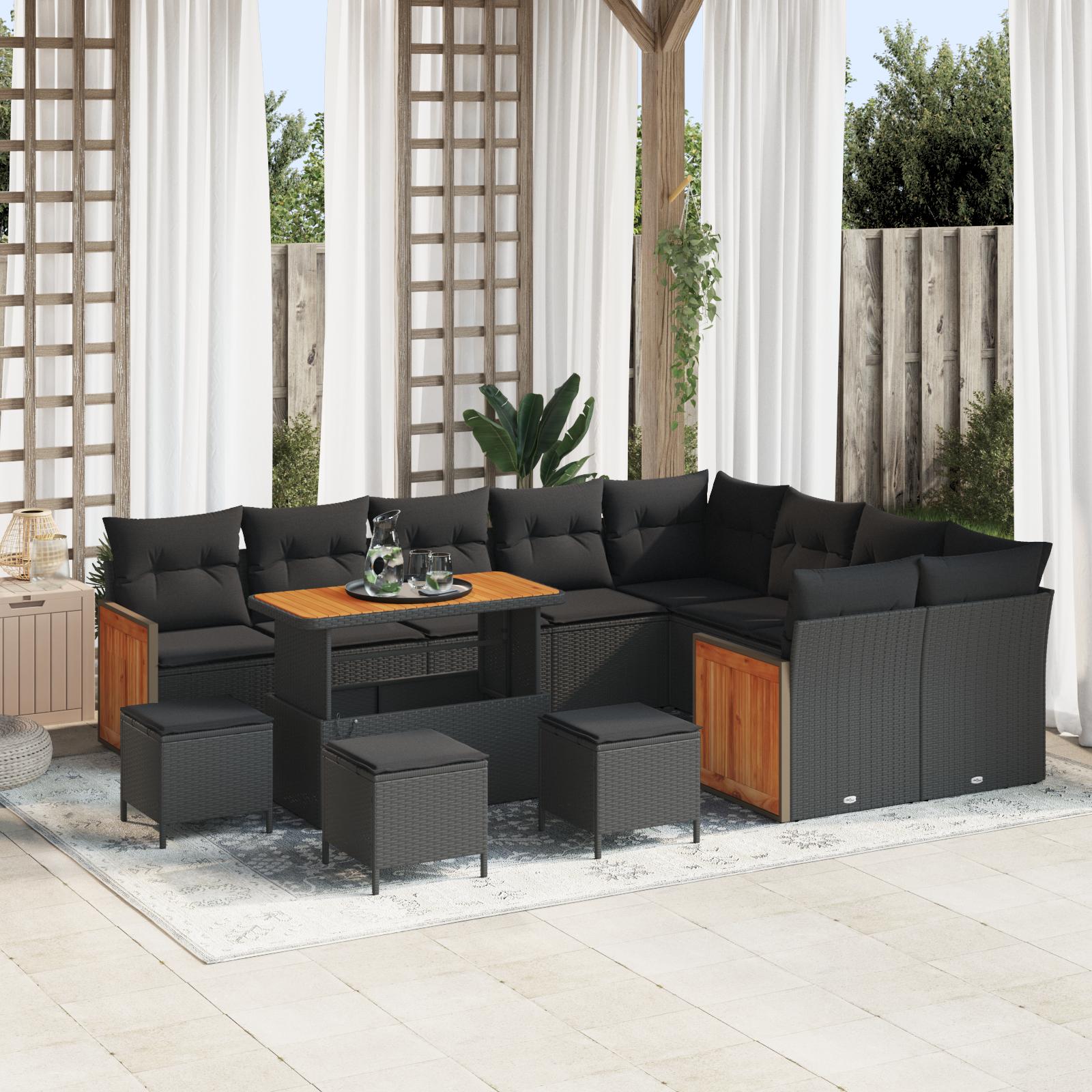 Havesofa Sæt med pude 13 stk Sort 110 x 55 x 71 cm