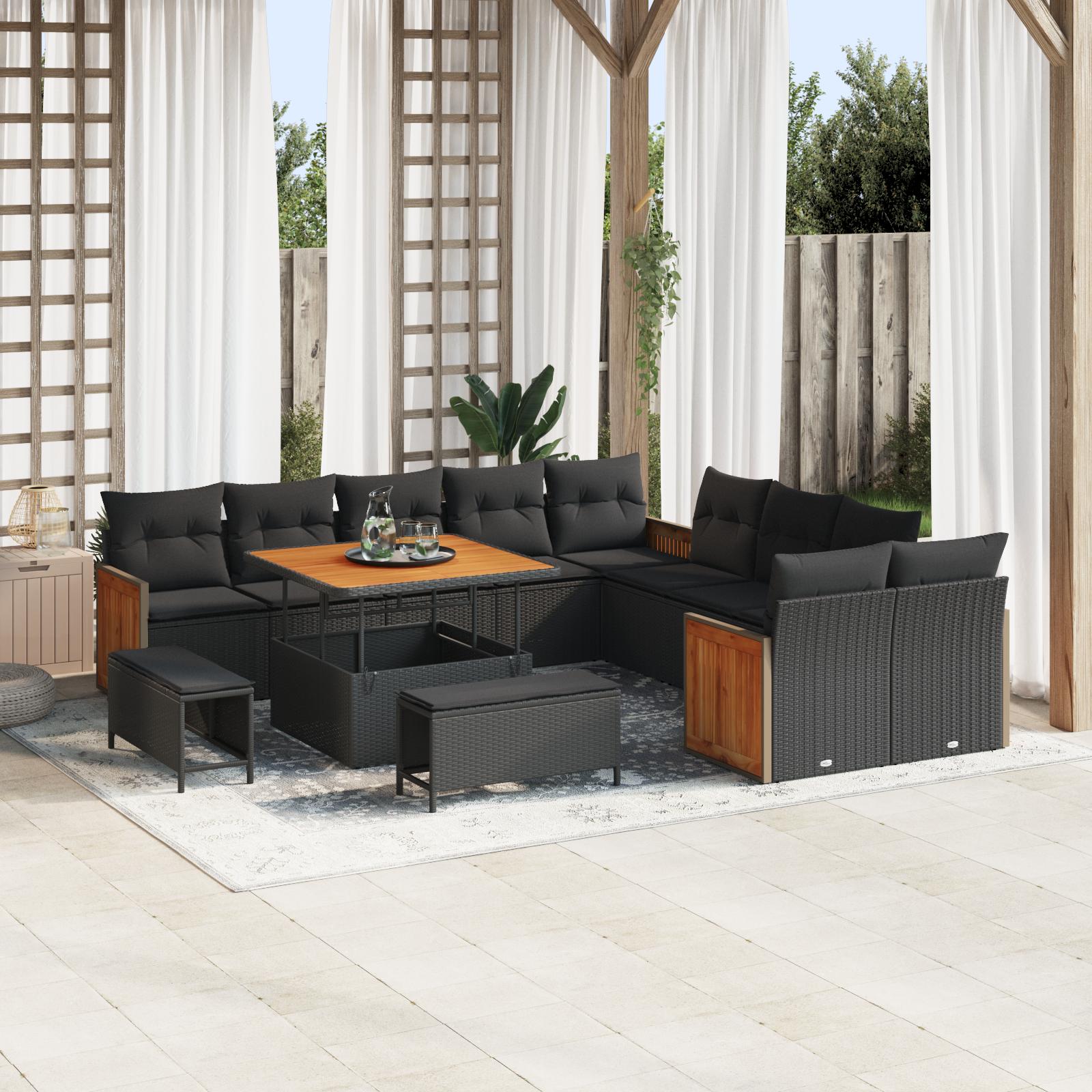 Havesofa Sæt med pude 13 stk Sort 100 x 100 x 71 cm