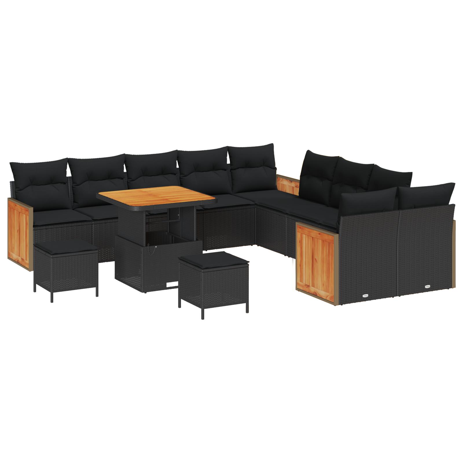Havesofa Sæt 13 Dele Poly Rattan Og Pulverlakeret Stål - Sort / 80 cm bordlængde