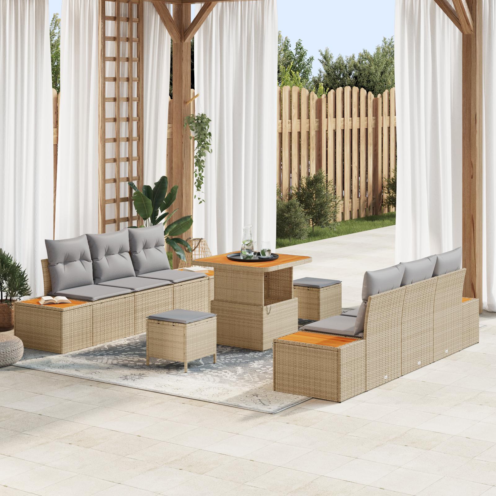 Havesofa Sæt med pude 9 stk Beige og lys grå 80 x 80 x 71 cm