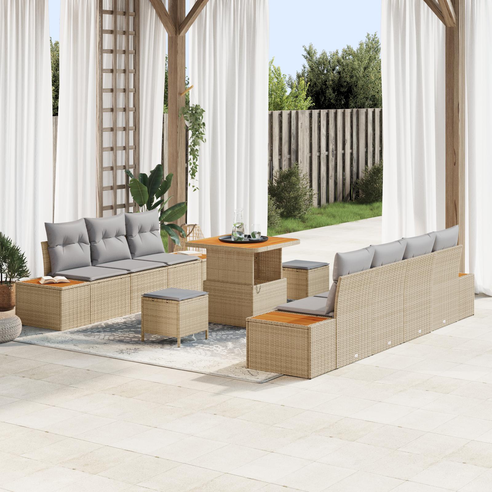 Havesofa Sæt med pude 10 stk Beige og lys grå 80 x 80 x 71 cm