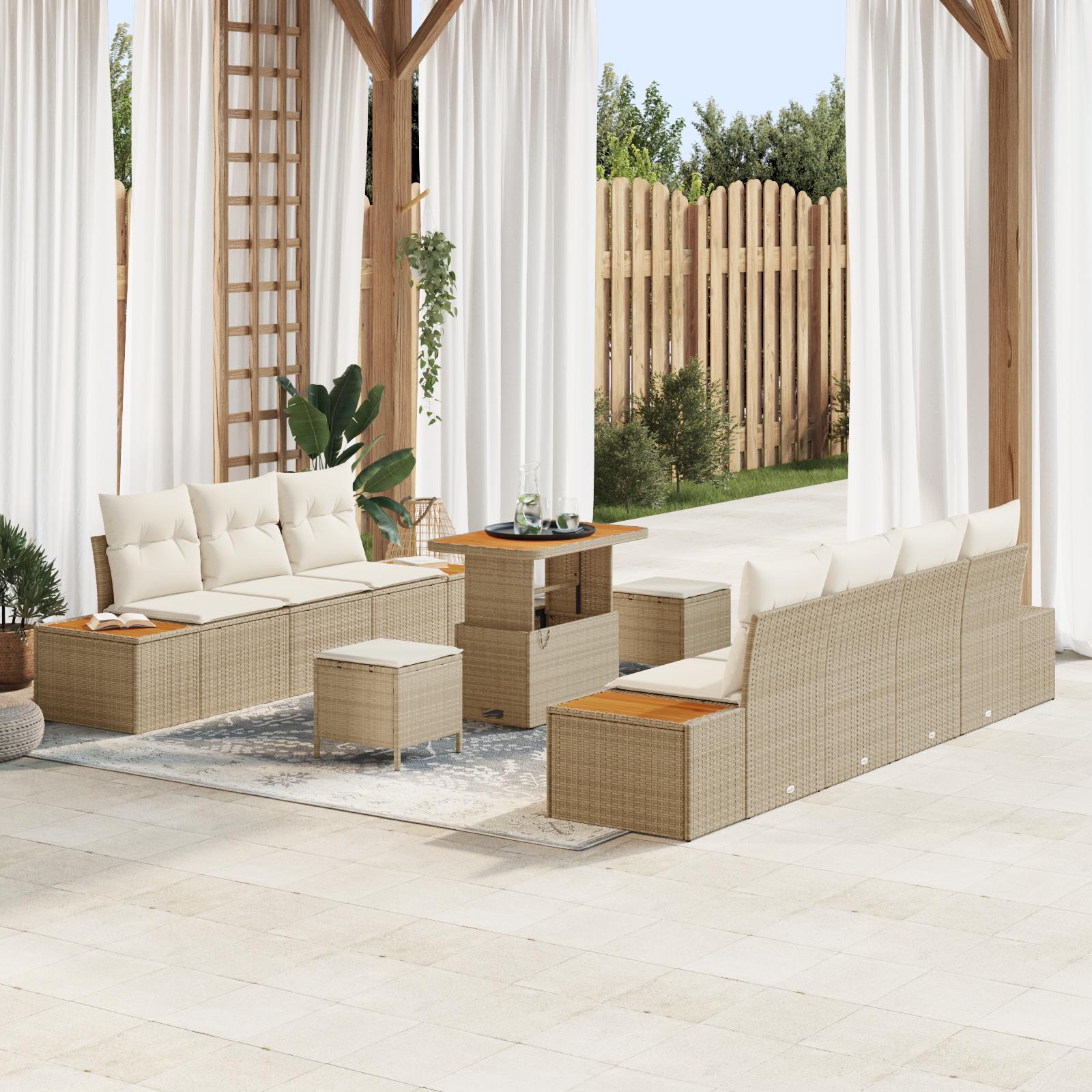 Havesofa Sæt med pude 10 stk Beige og creme 90 x 55 x 71 cm