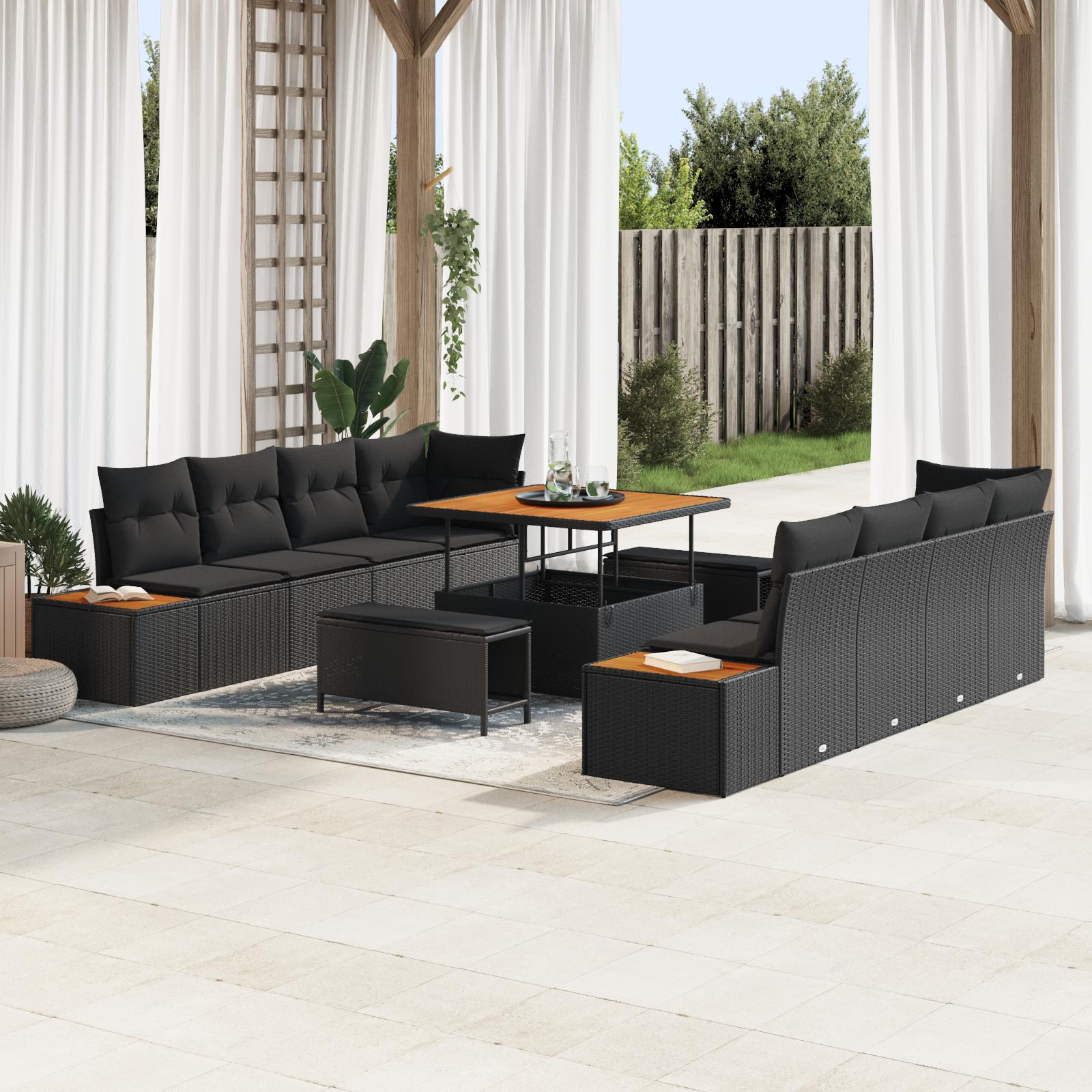 Havesofa Sæt med pude med pude 11 stk Sort 100 x 100 x 71 cm