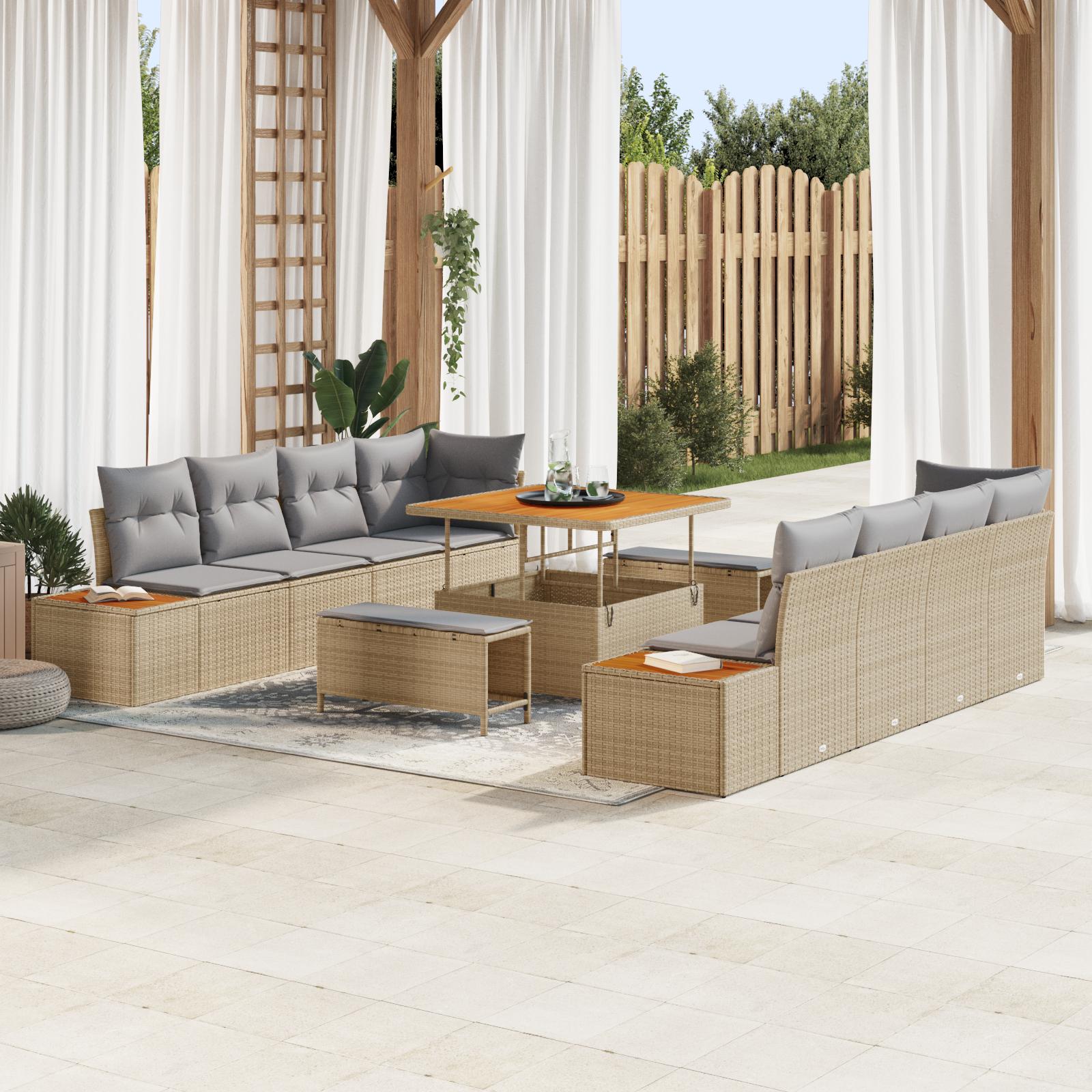 Havesofa Sæt med pude 11 stk Beige og lys grå 100 x 100 x 71 cm