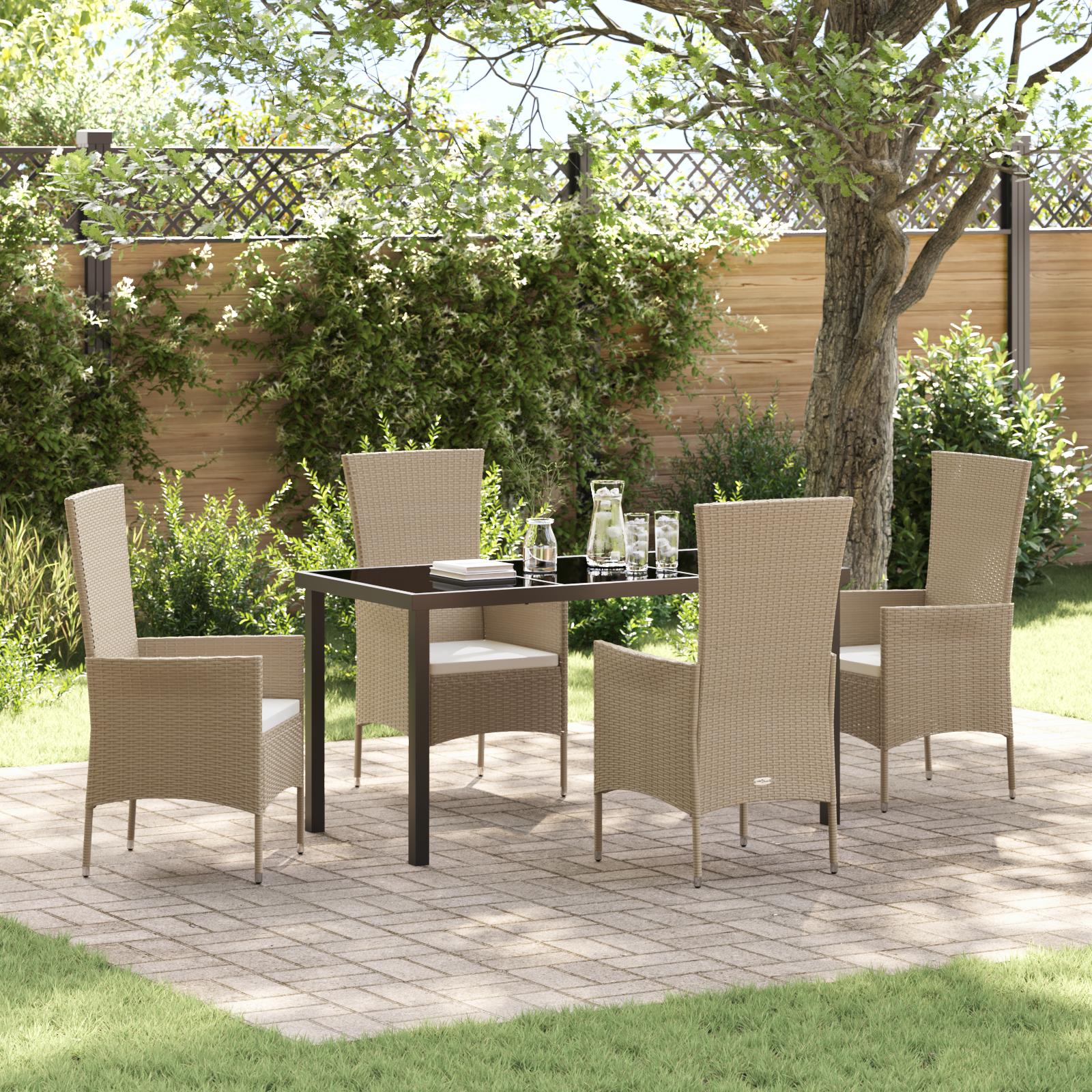 Have spisebordssæt i beige polyrattan med puder - 5 dele