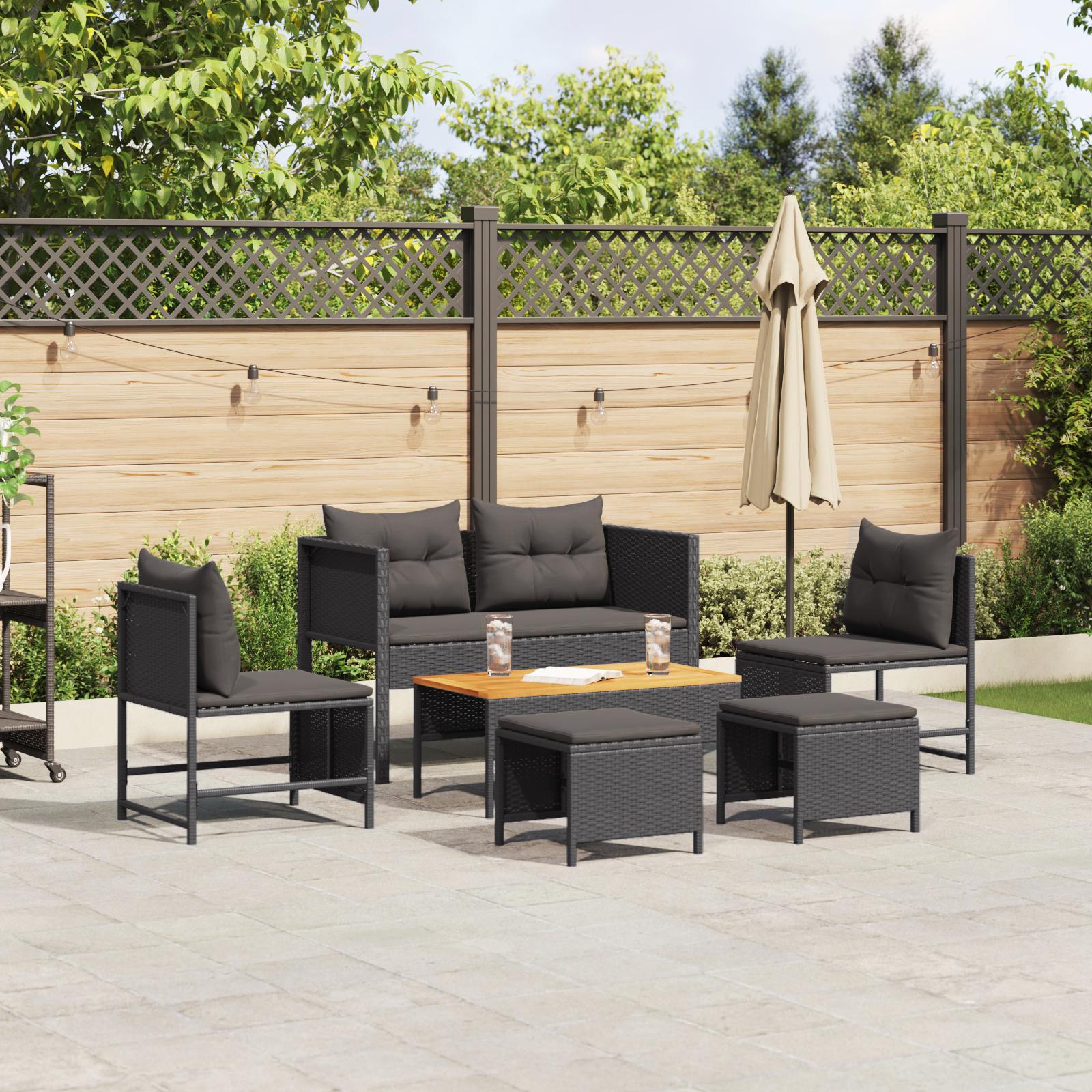 Havesofa Sæt 6 stk Sort polyrattan