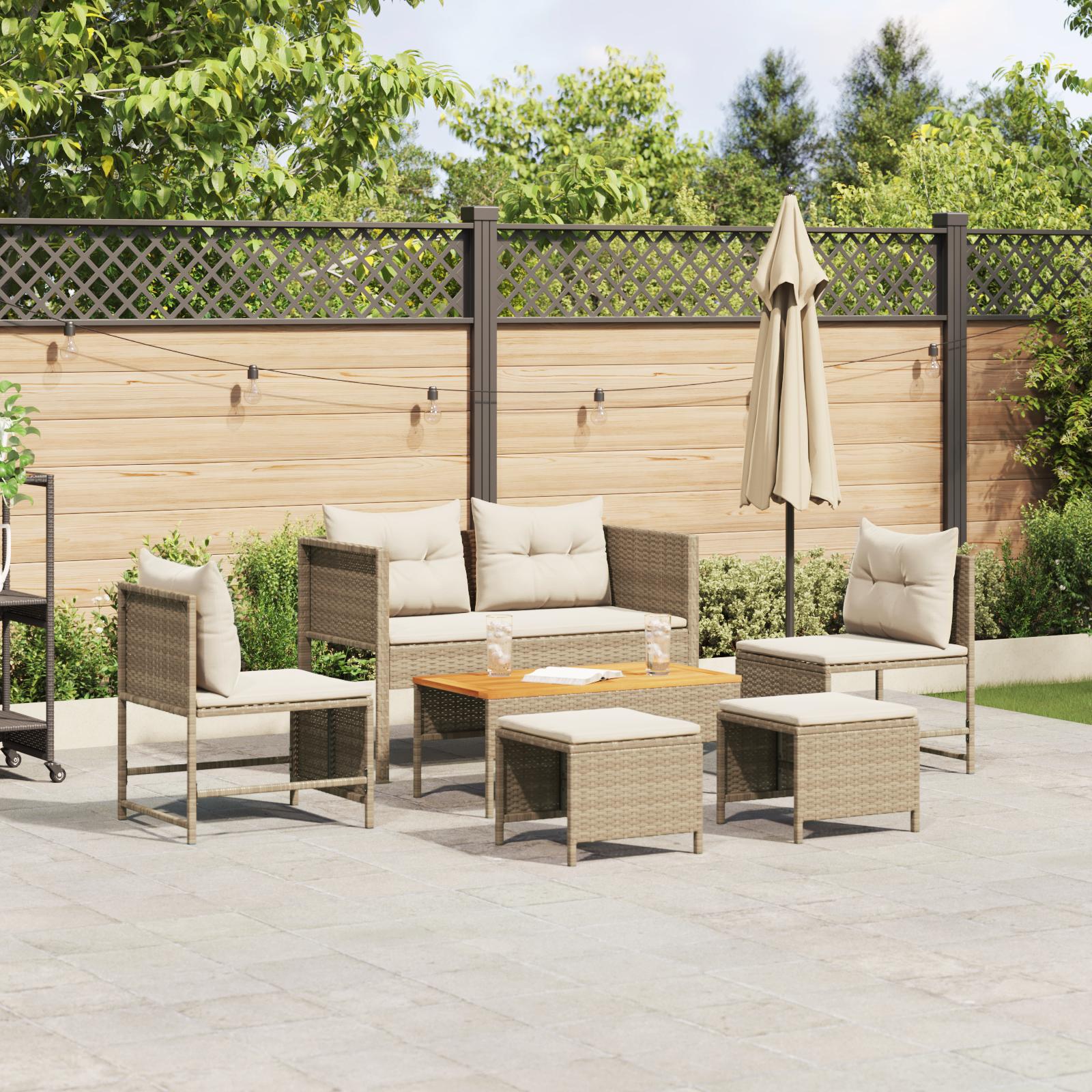 Havesofa Sæt 6 stk beige og cremefarvet polyrattan