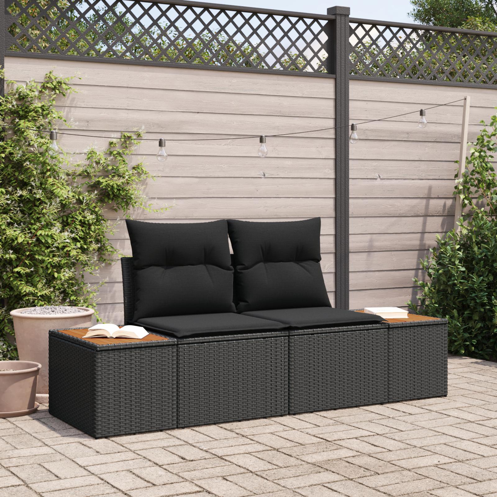 Havemøbelsofa i sort polyrattan - 2-personers, 184 × 62 × 85 cm