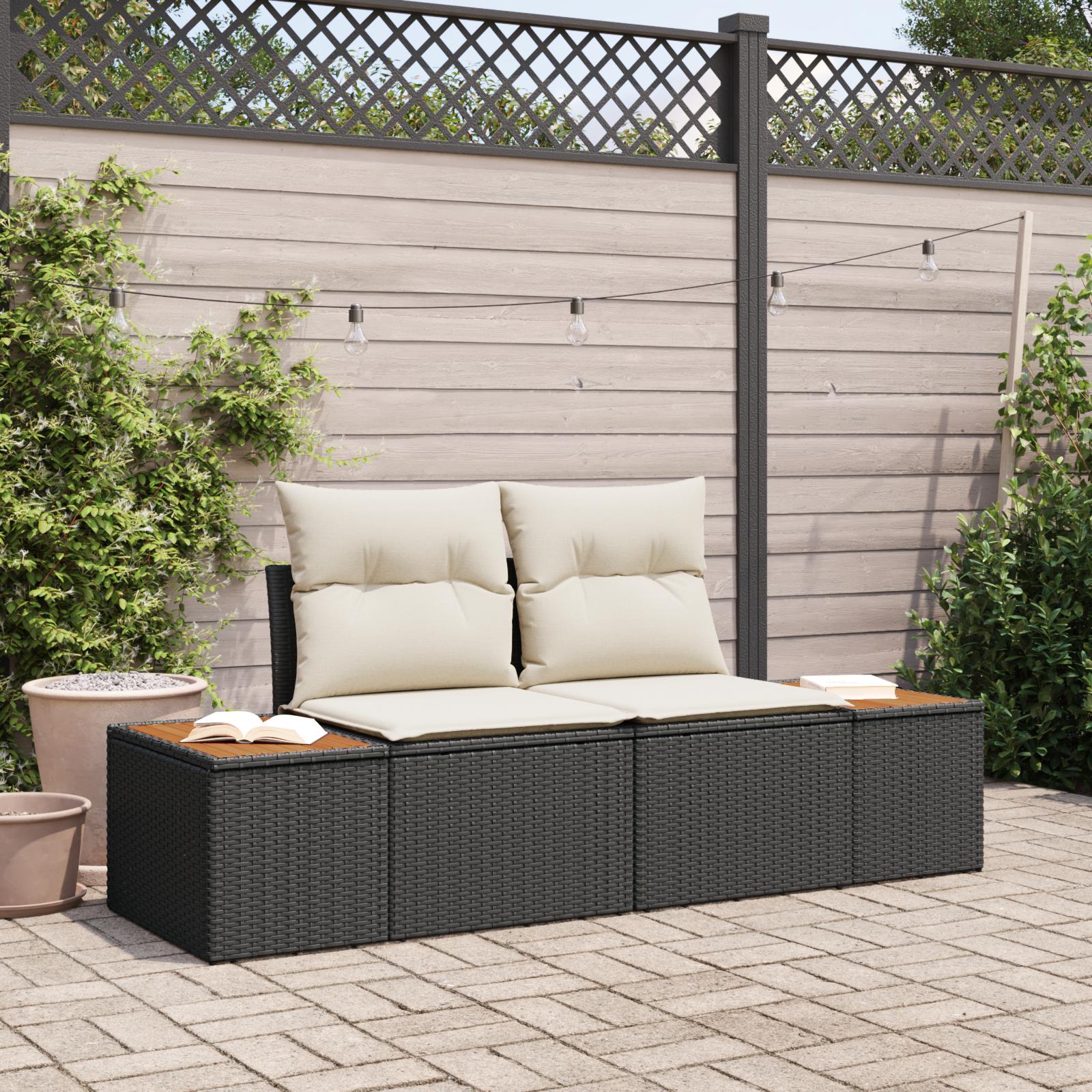 Havemøbelsofa i polyrattan - sort 184 × 62 × 85 cm, 2-personers