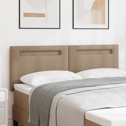 LED-sengegavl 144 cm i faux læder - cappuccino