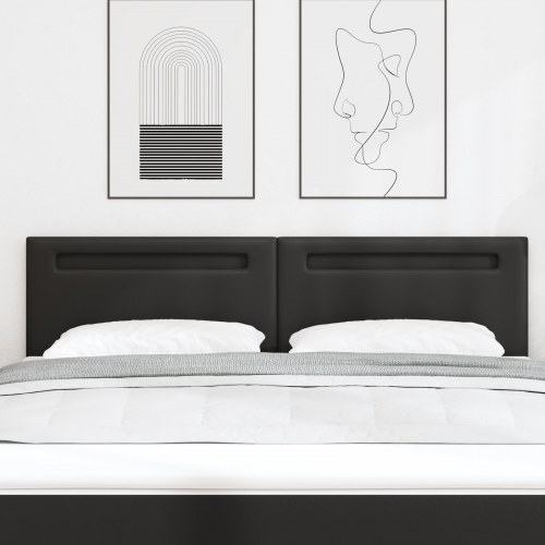 LED-sengegavl i sort kunstlæder - 180 x 5 x 98 cm