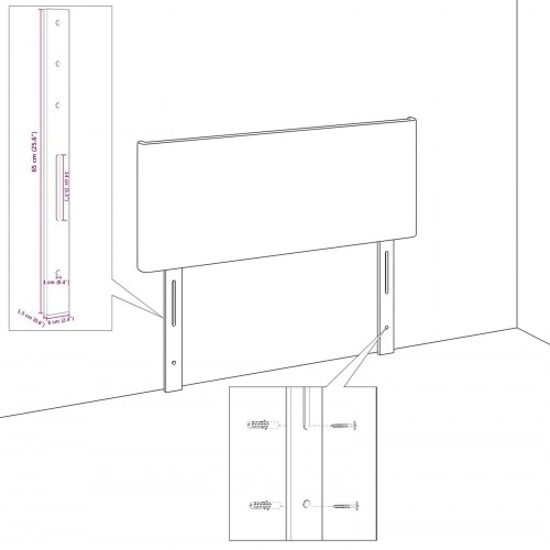 Hovedgærde med LED -strimmellys Vægmonteret Hvid 180 cm PVC