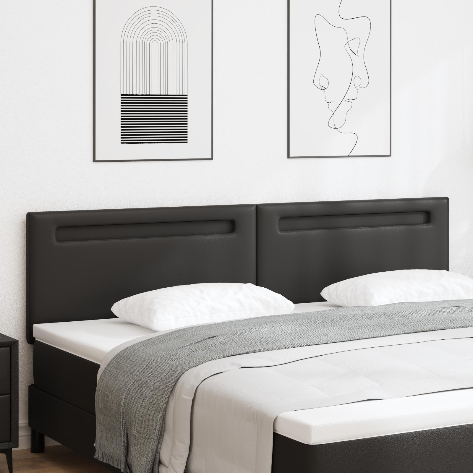 Hovedgærde med LED -strimmellys Vægmonteret Sort 200 cm PVC
