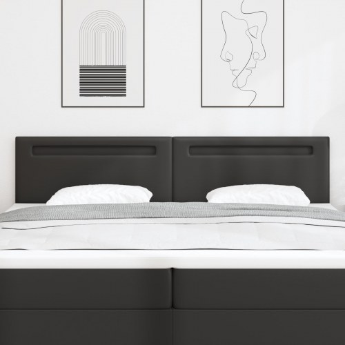 LED-sengegavl i sort kunstlæder - 200 x 5 x 98 cm