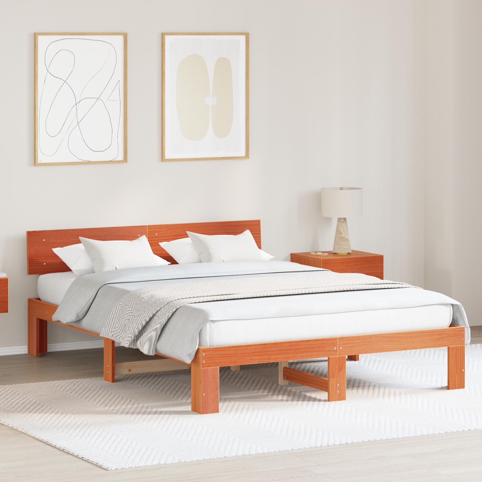 Sengestel med hovedgÃ¦rde Brun 150 x 200 cm Massivt fyrretrÃ¦