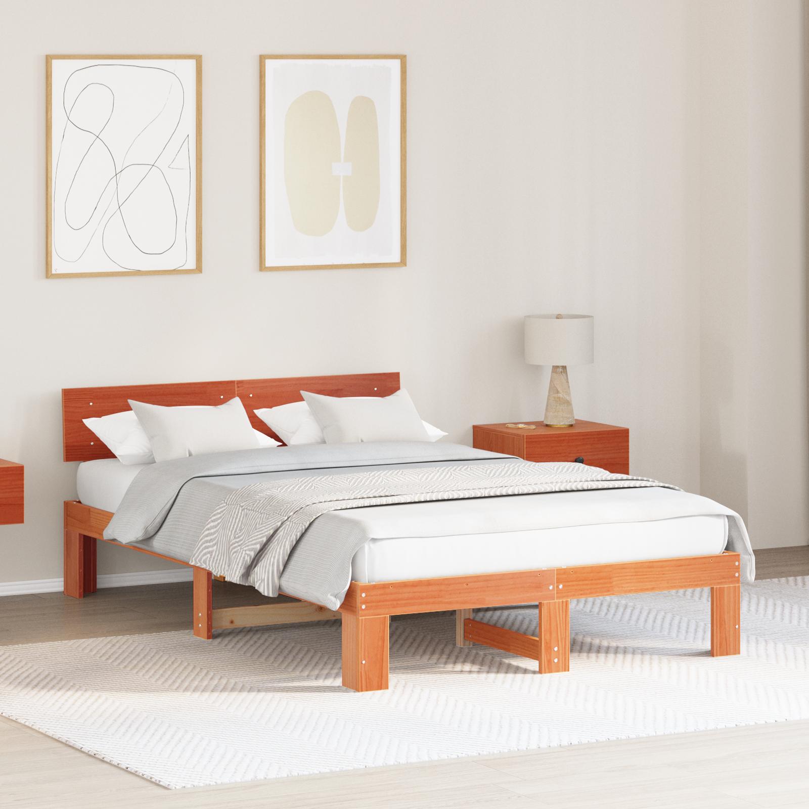 Sengestel med hovedgÃ¦rde Brun 140 x 190 cm Massivt fyrretrÃ¦