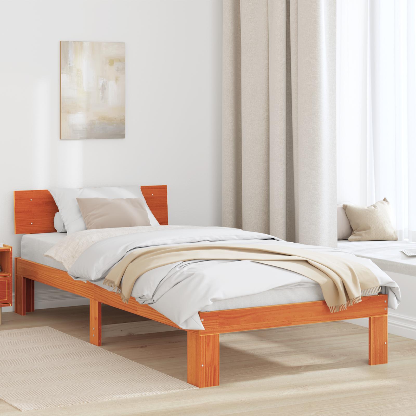 Sengestel med hovedgÃ¦rde Brun 90 x 190 cm Massivt fyrretrÃ¦