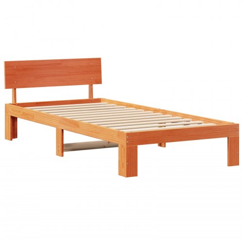 Sengestel med hovedgærde i massiv fyrretræ - Voks brun 90 x 190 cm