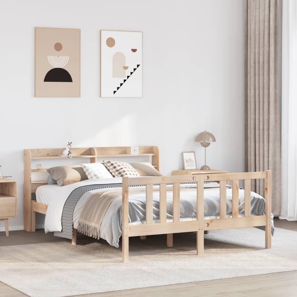 Sengeramme med sengegavl 135x190 cm massivt fyrretrÃ¦ hvid