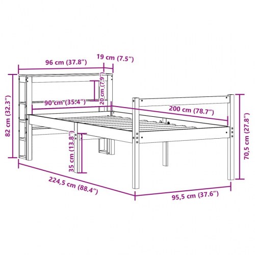 Seniorseng med sengegavl 90x200 cm - massivt fyrretræ