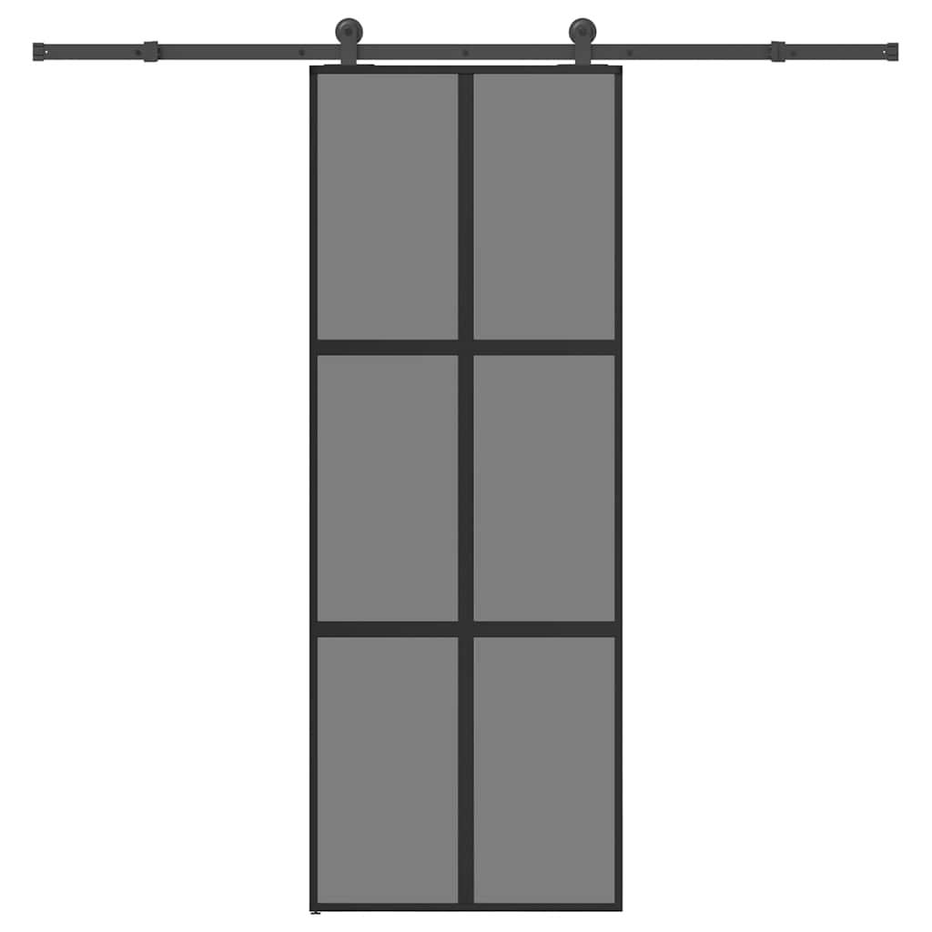 Skydedør med hardwaresæt 76x205 cm hærdet glas og aluminium