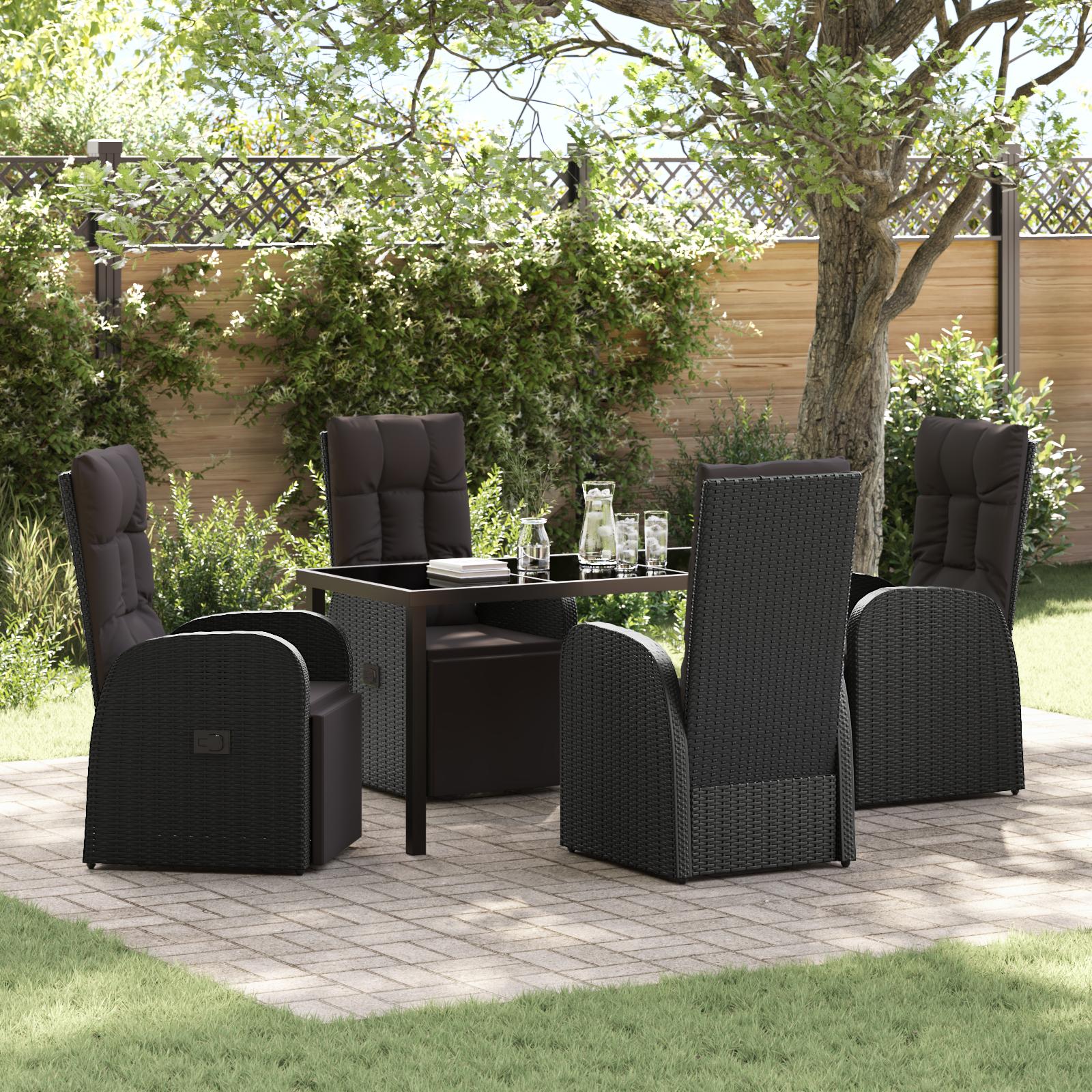 Have spisebordssæt i sort polyrattan med puder - 5 dele