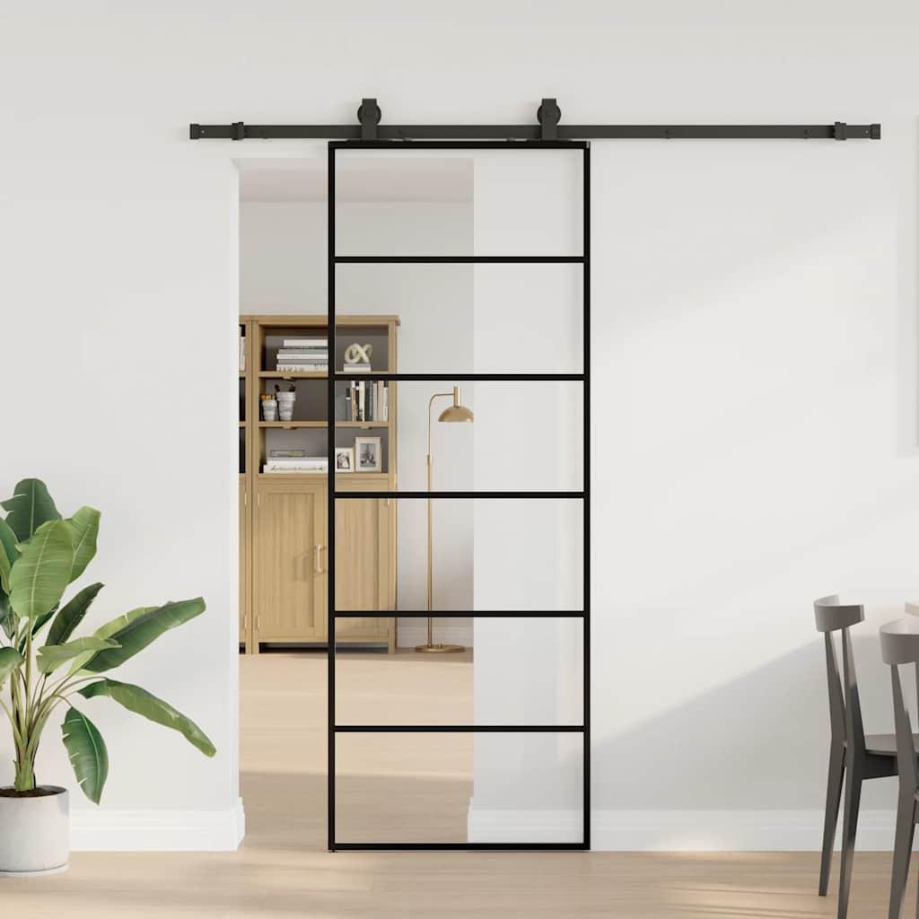Skydedør med hardwaresæt 76x205 cm ESG glas sort