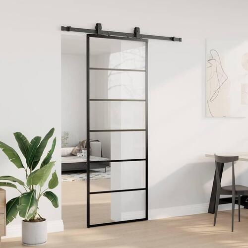 Skydedør med hardwaresæt 76x205 cm ESG glas sort