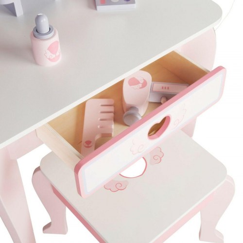 Sminkebord med spejl og stol - dukkeleg