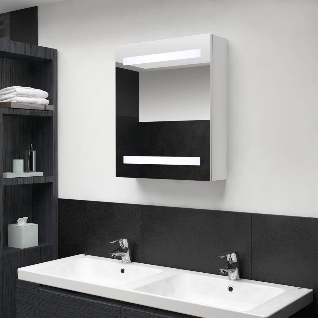 Badeværelsesskab med spejl + LED-lys 50x14x60 cm blank hvid