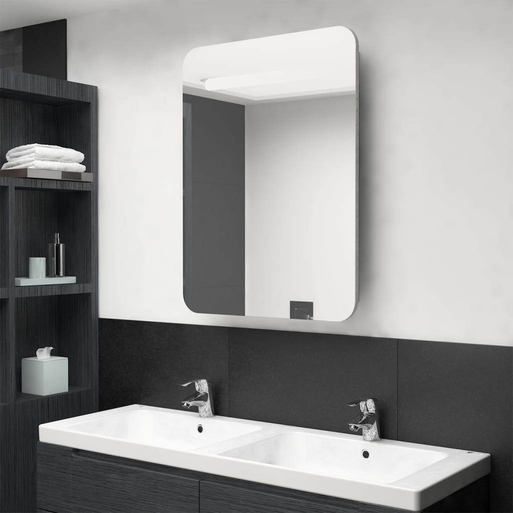 Badeværelsesskab med spejl + LED-lys 60x11x80 cm betongrå