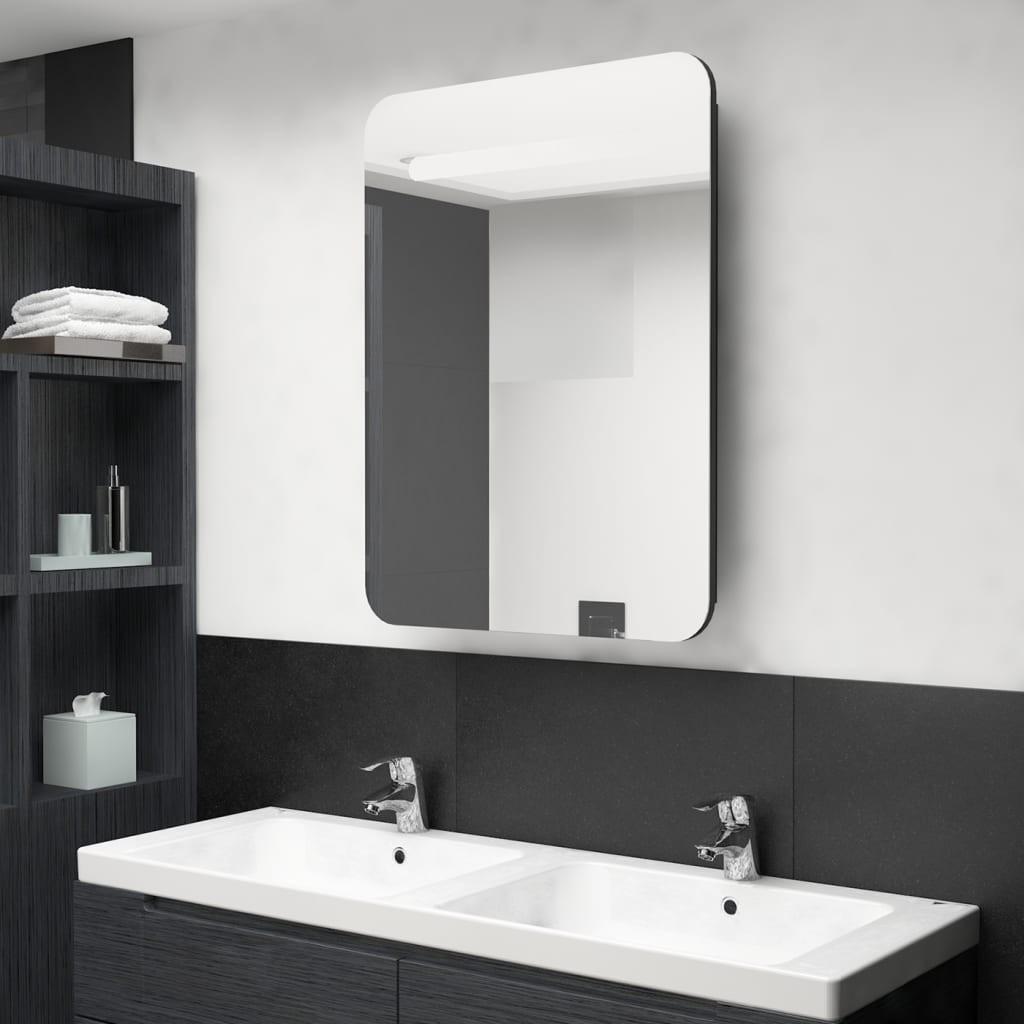 Badeværelsesskab m. spejl + LED-lys 60x11x80 cm sort